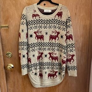 Shosho Beige and Red Reindeer Sweater